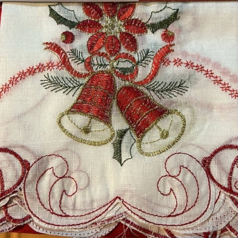 3PC Red Bells Christmas Kitchen Curtain Set - Picture 2 of 2